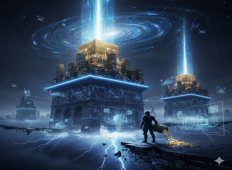 Futuristic AI data towers symbolizing Nvidia’s 3nm chip production with TSMC, representing next-generation GPU architecture and global AI infrastructure growth.