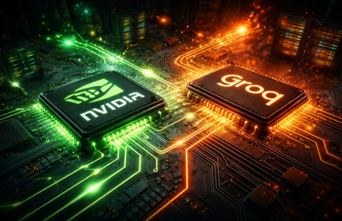 Metaphorical illustration representing the Nvidia Groq AI licensing deal and emerging competition in AI chips