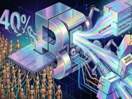 Block’s MASSIVE Layoffs — Is This An AI Shift Or Margin Mirage? Metaphorical illustration of Block cutting forty percent workforce as AI automation drives productivity and margin expansion