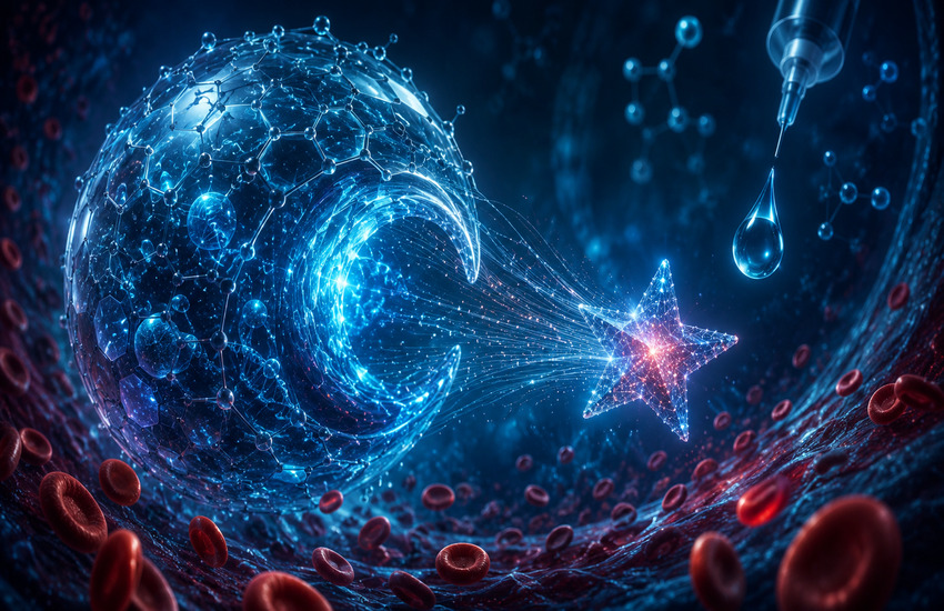 Metaphorical biotech image showing Incyte integrating Star Therapeutics through molecular networks, blood cells, and drug delivery symbolism.
