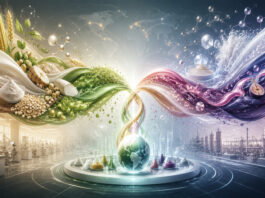 Metaphorical image of food ingredients, science, and global networks merging to represent Ingredion’s Tate & Lyle acquisition.