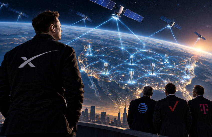 SpaceX Starlink Wireless Network connecting satellites with terrestrial cellular towers across the United States