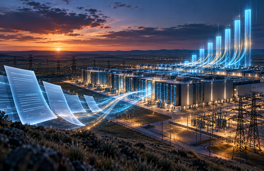 Applied Digital AI data center campus illustrating contracts converting into recurring earnings and operating capacity.